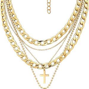 Gold Layered Necklaces for Women Trendy Retro Coin Pendant Necklace Dainty Chunk